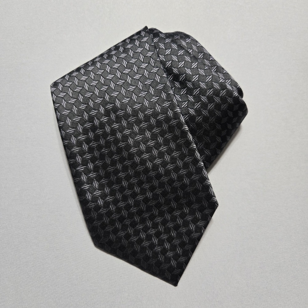 Claiborne Necktie Geometric Silk Woven Grey Black 4x62.5
